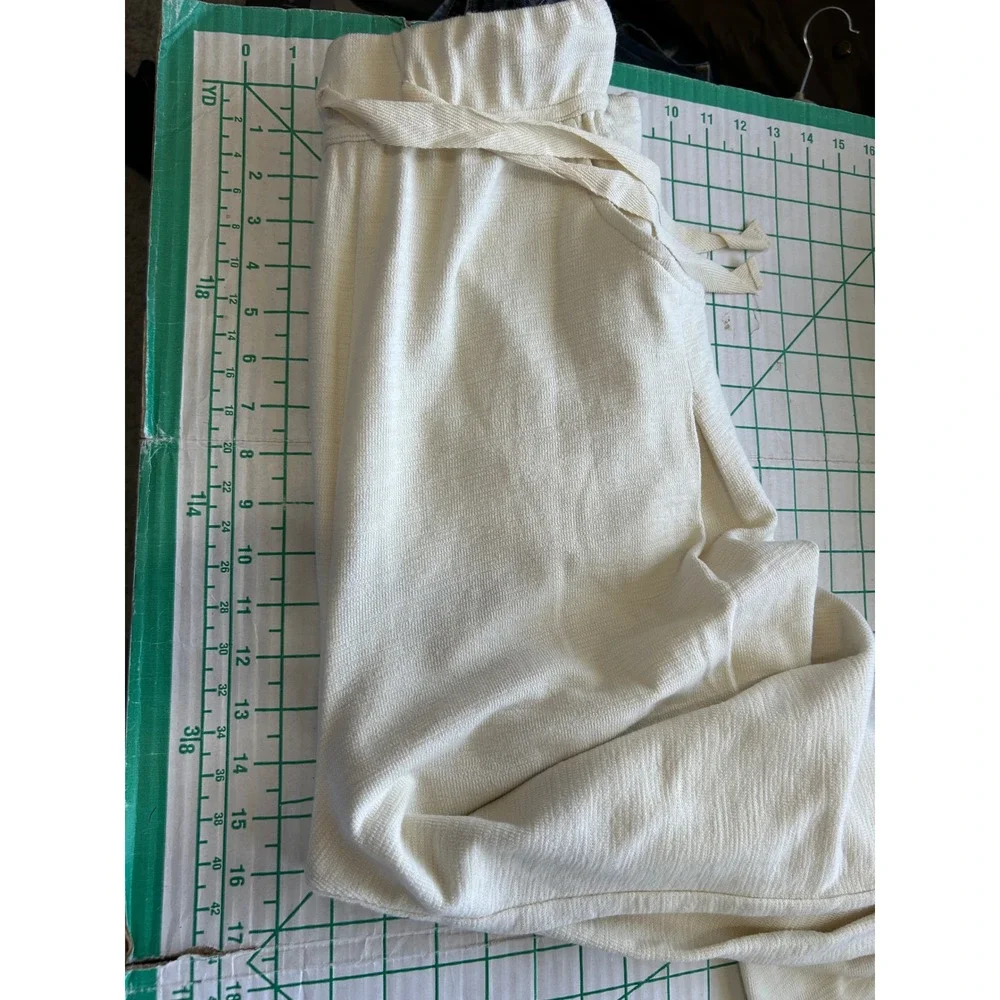 Free People Free-est Cream Textured Wide Leg Crop Drawstring Pants XS OB2241885